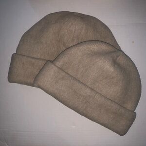Adult & Child beige double layer fleece fold brim Beanie Set